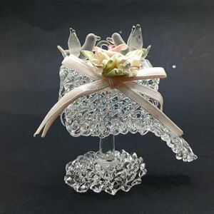 Glass Birds On Spun Glass Mailbox Adorned With Flowers Miniature 2" Tall